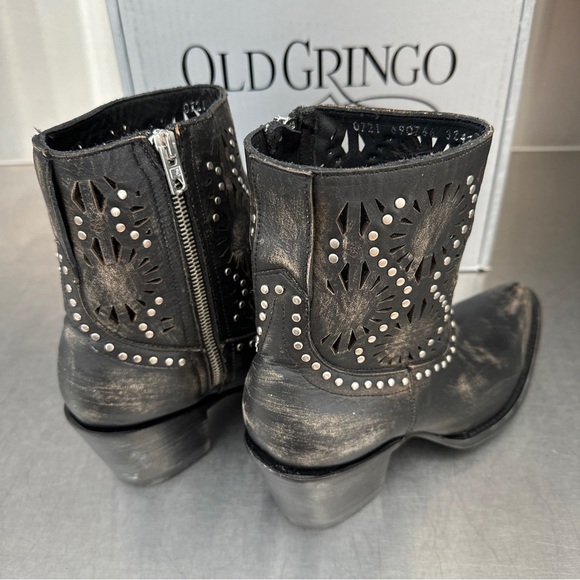Old Gringo Reeve laser cut studded boots in burnished black leather. New in box! - Picture 2 of 10